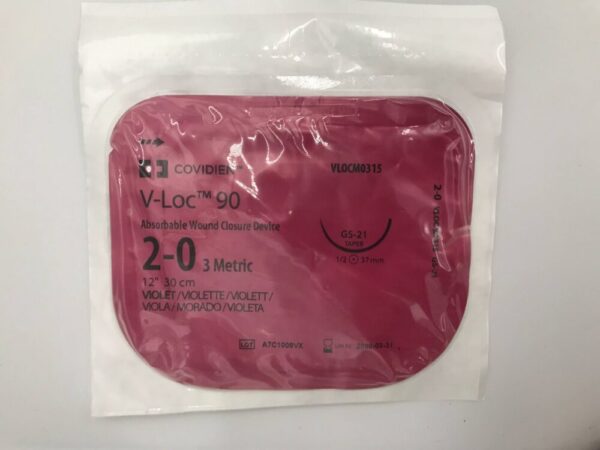 Covidien VL0CM0315 V-Loc 90 Absorbable Wound Closure Device 2-0 3 Metric 12" 30cm Violet GS-21 Taper (X)