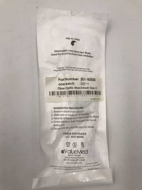 ValueMed 301-B3030 Disposable Laryngoscope Blade. Fiber Optic Macintosh Size 3