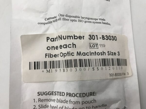 ValueMed 301-B3030 Disposable Laryngoscope Blade. Fiber Optic Macintosh Size 3