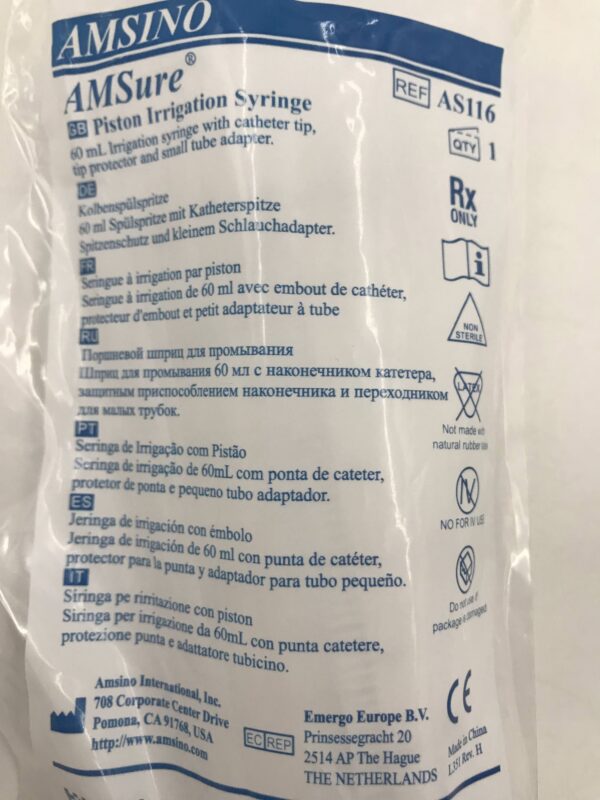 Amsino AS116 AMSure Piston Irrigation Syringe 60mL (17/Bag)