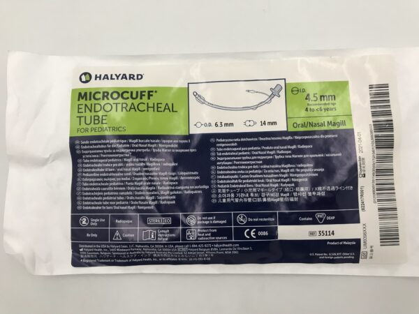 Halyard 35114 Microcuff Endotracheal Tube for Pediatrics  Oral/Nasal Magill O.D.=6.3mm I.D.=4.5mm (X)