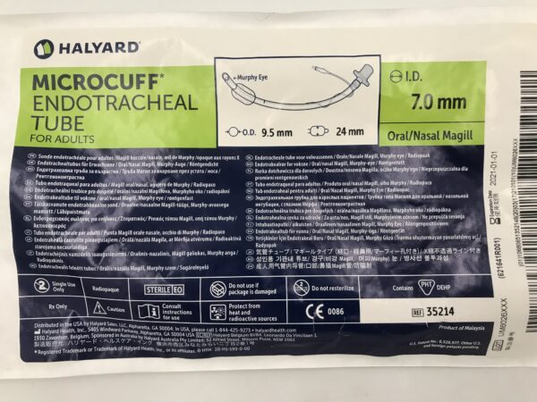 Halyard 35214 Microcuff Endotracheal Tube for Adults Oral/Nasal Magill O.D.=9.5mm I.D.=7.0mm (X)
