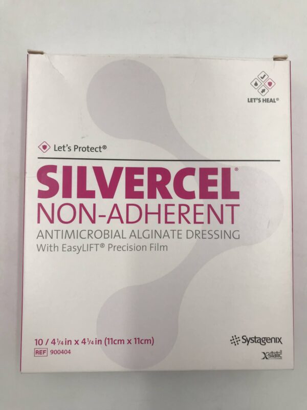 Systagenix 900404 Silvercel Non-Adherent Antimicrobial Alginate Dressing with EasyLift Precision Film 4 1/4in x 4 1/4in (10/Box) (X)
