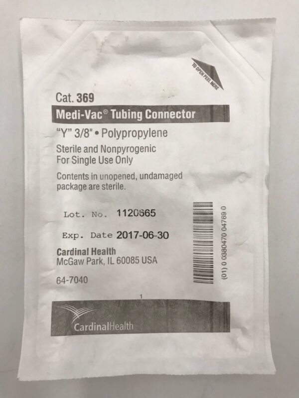 Cardinal Health 369 Medi-Vac Tubing Connector Y 3/8" Polypropylene (X)