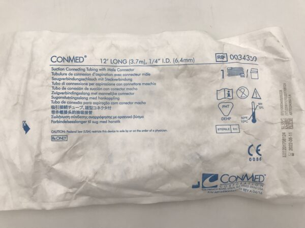 ConMed 0034350 Suction Connecting Tubing with Male Connector 12' Long 1/4" I.D. (X)