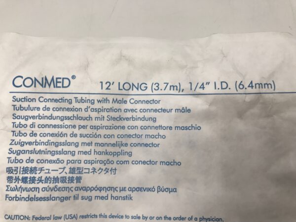 ConMed 0034350 Suction Connecting Tubing with Male Connector 12' Long 1/4" I.D. (X)