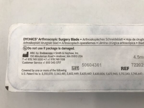 Smith & Nephew 72202531 Dyonics Arthroscopic Surgery Blade 4.5mm Boncutter Blade Platinum Series (X)