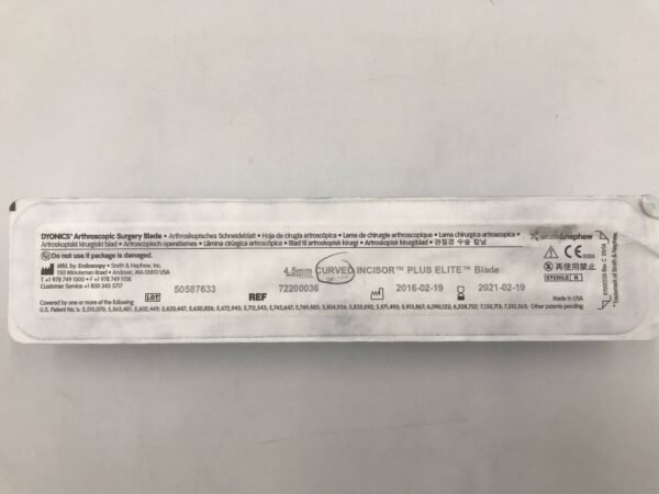 Smith & Nephew 72200036 Dyonics Arthroscopic Surgery Blade 4.5mm Curved Incisor Plus Elite Blade (X)