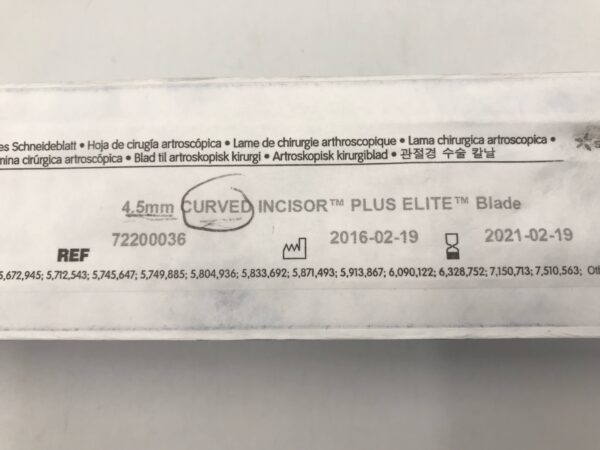 Smith & Nephew 72200036 Dyonics Arthroscopic Surgery Blade 4.5mm Curved Incisor Plus Elite Blade (X)