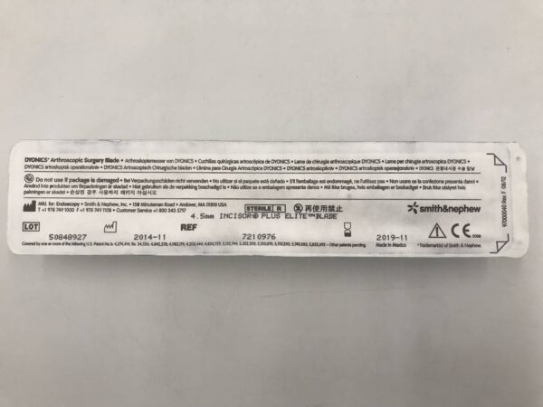 Smith & Nephew 7210976 Dyonics Arthroscopic Surgery Blade 4.5mm Incisor Plus Elite Blade (X)