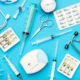 In-date medical tools neatly displayed on a colorful background.