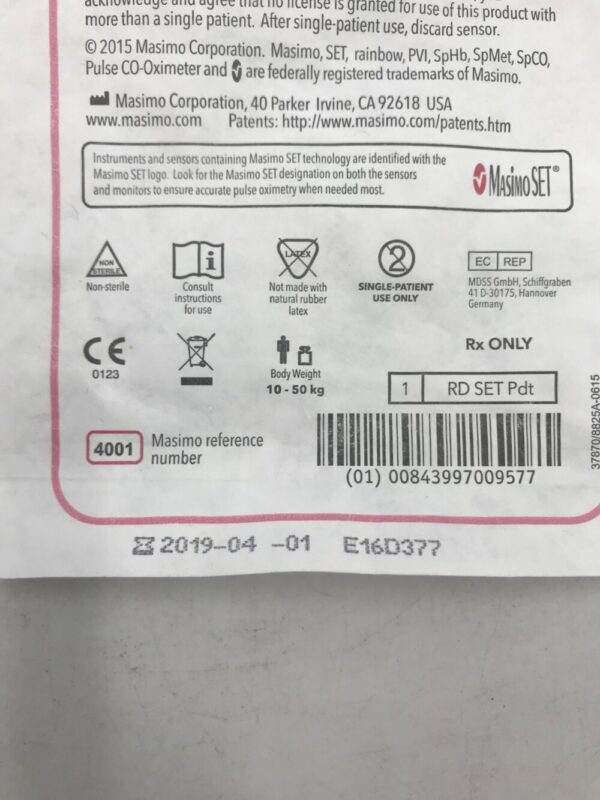 MASIMO 4001 RD Set Pdt Pediatric Pulse Oximeter Adhesive Sensor (X)