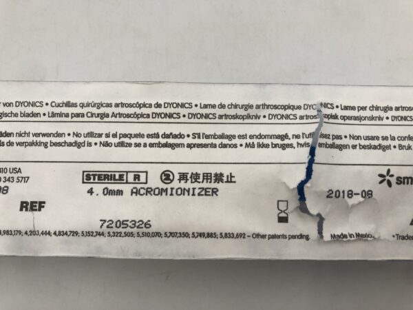 Smith & Nephew 7205326 Dyonics Arthroscopic Surgery Blade 4.0mm Acromionizer (X)