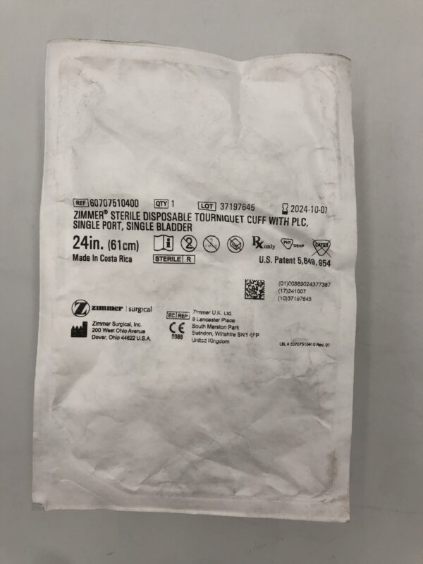 ZIMMER 60707510400 Disposable Tourniquet Cuff w/ PLC, Single Port, Single Bladder 24in