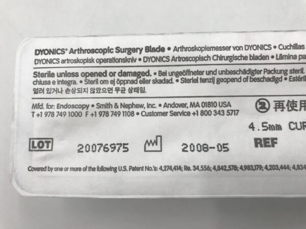 Smith & Nephew 7205349 Dyonics Arthroscopic Surgery Blade 4.5mm Curved Full Radius Concave (X)