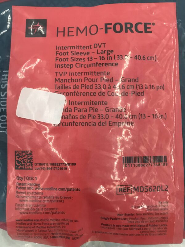 MEDLINE MDS620L2 Hemo-Force Intermittent DVT Foot Sleeve Lg, Sizes 13-16in Instep Circumference
