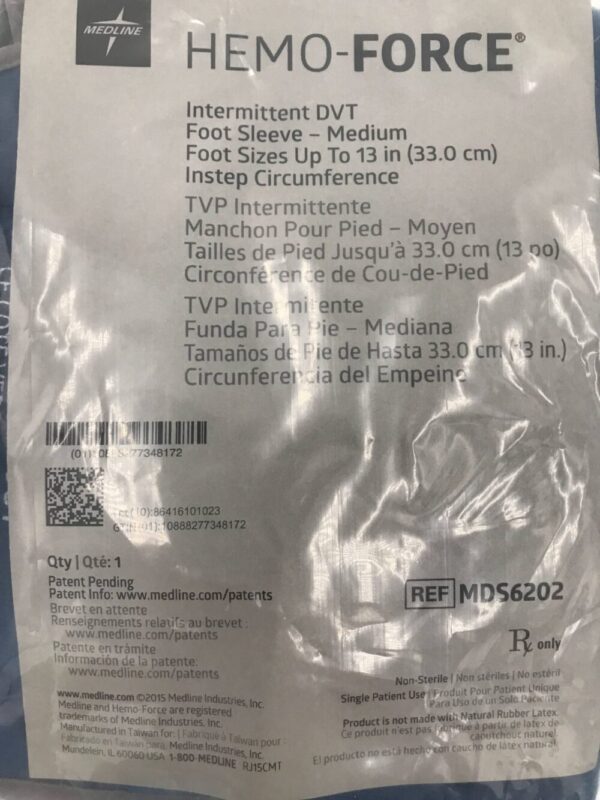 MEDLINE MDS6202 Hemo-Force Intermittent DVT Foot Sleeve-Medium Sizes up to 13in Instep Circumference
