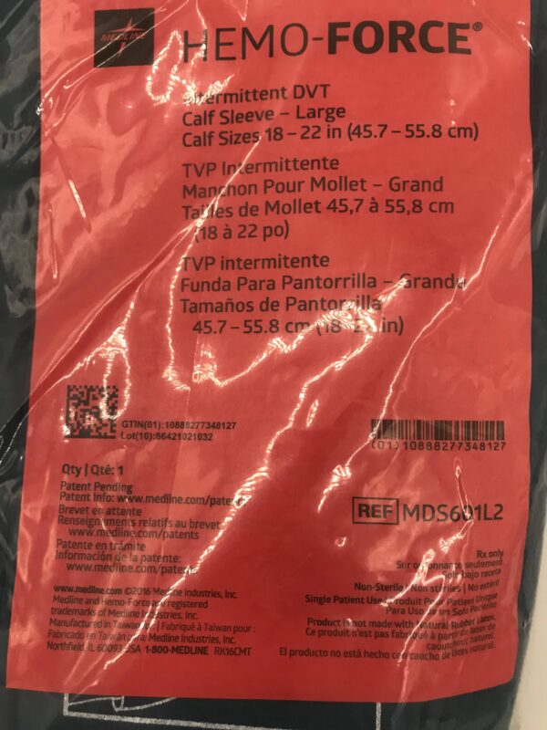 MEDLINE MDS601L2 Hemo-Force Intermittent DVT Calf Sleeve-Lg Sizes 18-22in