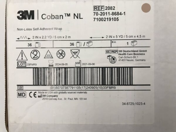 3M 2082 Coban NL Non-Latex Self-Adherent Wrap 2in x 2.2yd (5cm x 2m) (36/Box)