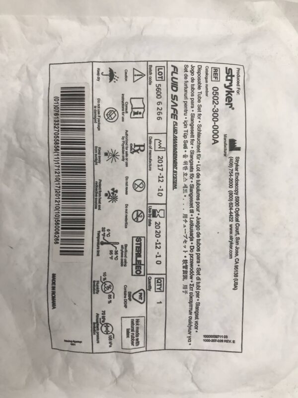 STRYKER 0502-300-000A Disposable Tube Set, Fluid Safe, Fluid Management System (X)