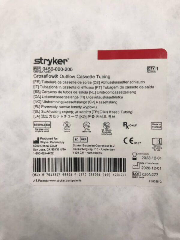 STRYKER 0450-000-200 Crossflow Outflow Cassette Tubing