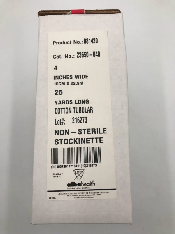 Albahealth 081420 Non-Sterile Stockinette Cotton Tubular 4in x 25yds