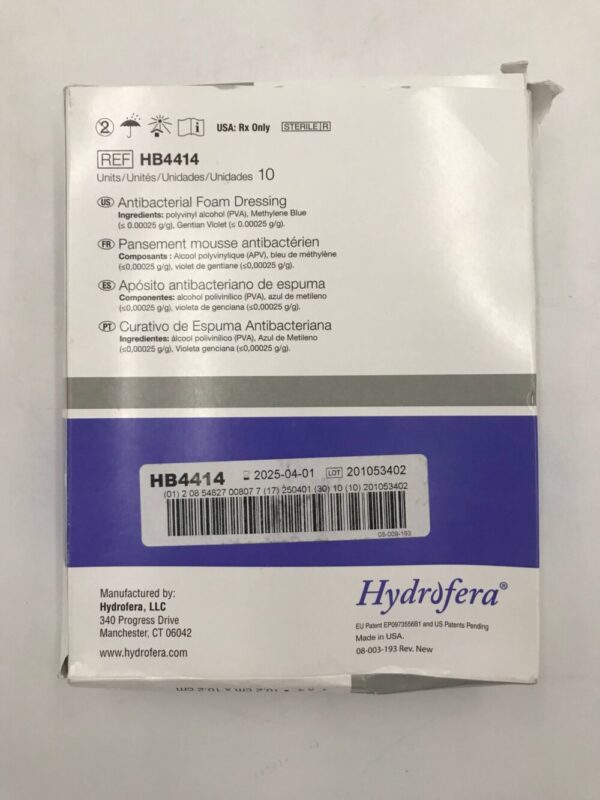 Hydrofera HB4414 Hydrofera Blue Classic AntiBacterial Foam Dressing 4" x 4" (10/Box)