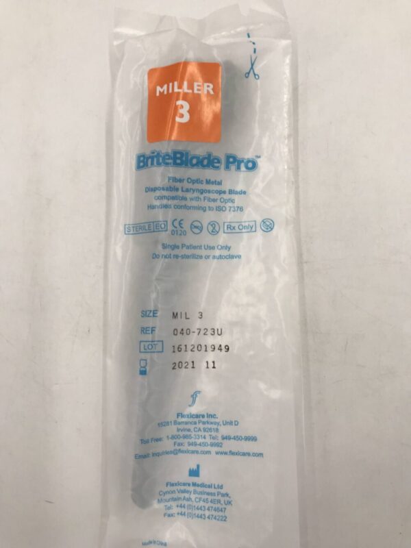 Flexicare 040-723U BriteBlade Fiber Optic Metal Disposable Laryngoscope Blade (10/Box) (X)