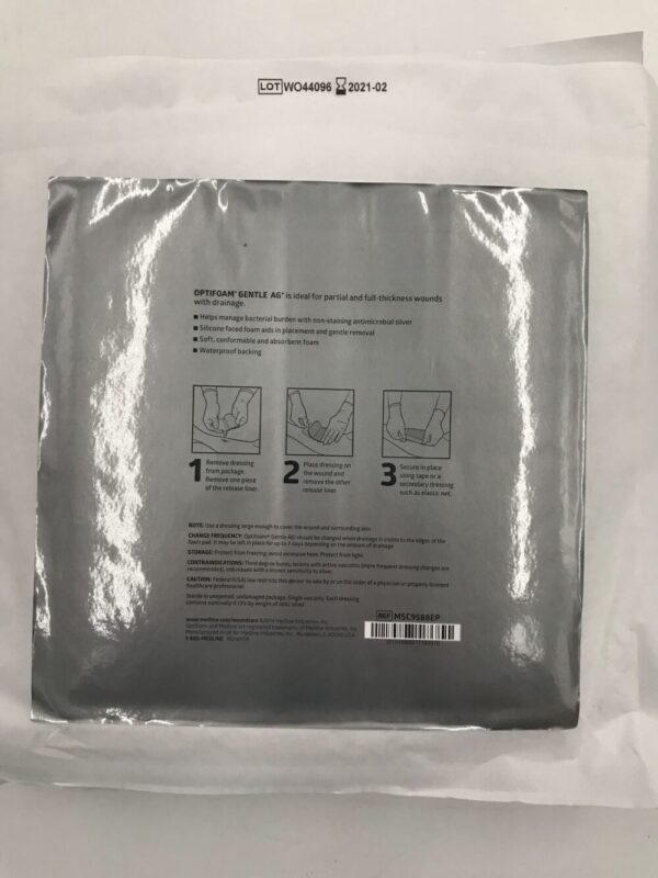 Medline MSC9588EP Optifoam Gentle AG+ Silicone Faced Foam with Antimicrobial Silver Advanced Wound Care 8in x 8in (10/Box) (X)