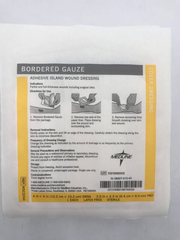 Medline MSC3244 Bordered Gauze Adhesive Island Wound Dressing 4in x 4in (15/Box)