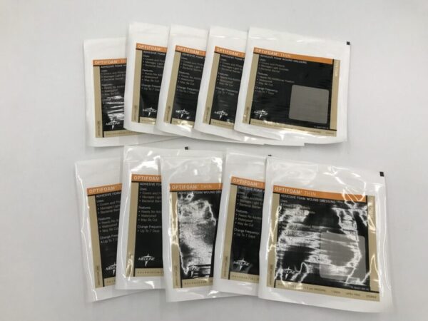 Medline MSC1544EP Optifoam Thin Adhesive Foam Wound Dressing 4in x 4in (10/Box)