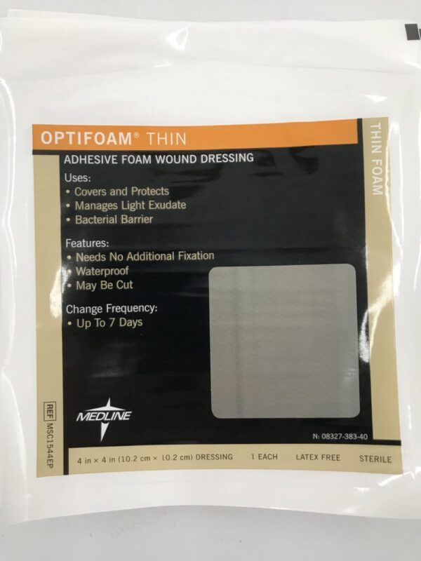 Medline MSC1544EP Optifoam Thin Adhesive Foam Wound Dressing 4in x 4in (10/Box)