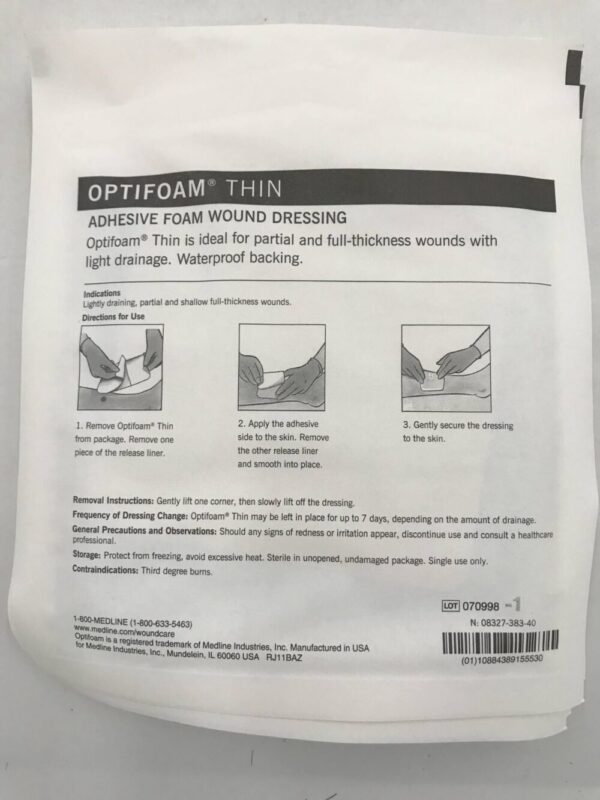 Medline MSC1544EP Optifoam Thin Adhesive Foam Wound Dressing 4in x 4in (10/Box)