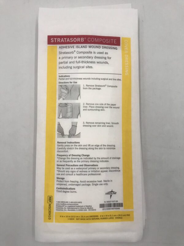 Medline MSC30410 Stratasorb Composite Adhesive Island Wound Dressing 4in x 10in (10/Box)