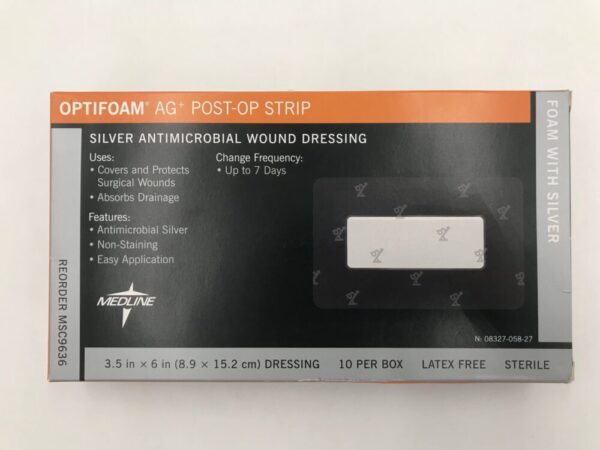 Medline MSC9636 Optifoam AG+ Post-Op Strip Silver Antimicrobial Wound Dressing 3.5in x 6in (10/Box) (X)