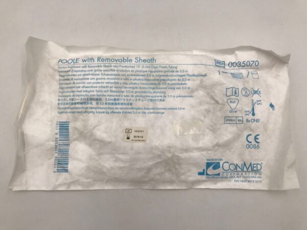 CONMED 0035070 Poole Suction Instrument w/ Removable Sheath & Preattached 10ft Clear Plastic Tubing (X)