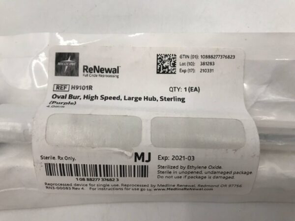 ConMed H9101R Oval Bur High Speed Large Hub Sterling Purple 4.0mm (Reprocessed By Medline)