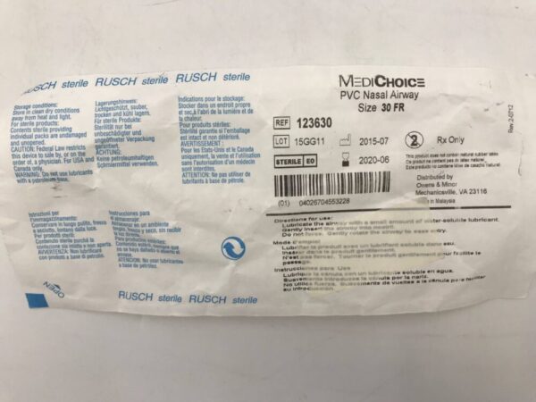 MediChoice 123630 Rusch PVC Nasal Airway Size 30Fr (X)