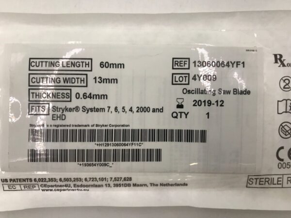 Zimmer 13060064YF1 Oscillating Saw Blade 60cm x 13mm x 0.64mm (X)