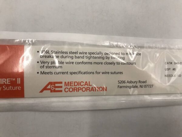 A&E Medical 046-033 MYO/Wire II Sternotomy Suture USP#6 Length 18" Needle 1/2 Circle (X)