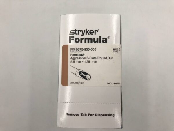 Stryker 0375-950-000 Formula Aggressive 6-Flute Round Bur 5.5mm x 125mm (5/Box)