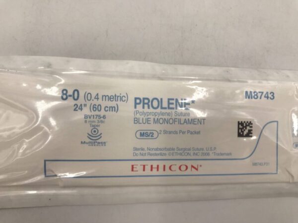 Ethicon M8743 Prolene Blue Monofilament Suture 8-0 24" BV175-6 8mm Taper