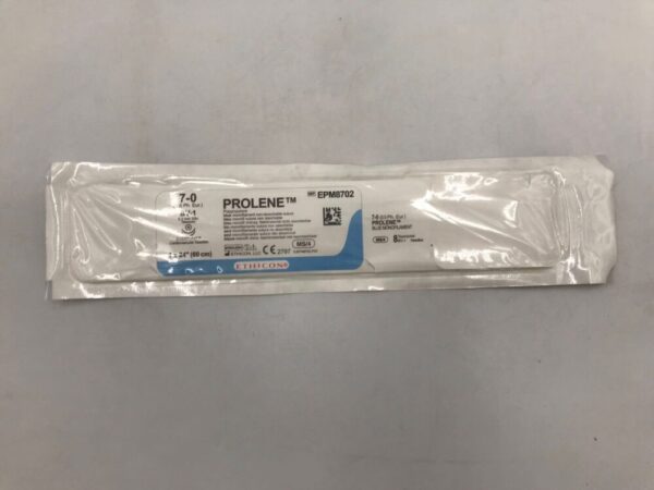 ETHICON EPM8702 Prolene Polypropylene Blue Monofilament Non-Absorbable Suture 7-0, BV-1, MS/4, 4x24in
