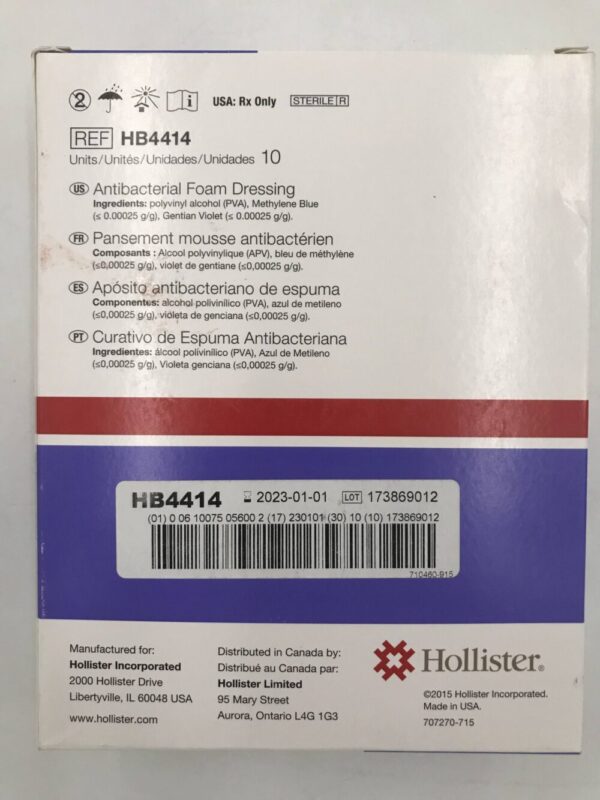 Hollister HB4414 Hydrofera Blue Classic Antibacterial Foam Dressing 4" x 4" (10.2cm x 10.2cm) (10/Box) (X)