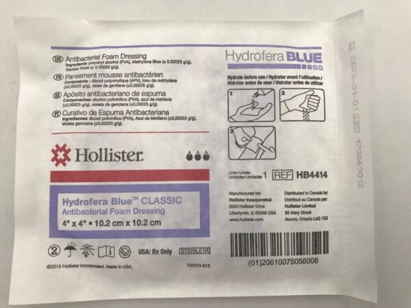 Hollister HB4414 Hydrofera Blue Classic Antibacterial Foam Dressing 4" x 4" (10.2cm x 10.2cm) (10/Box) (X)