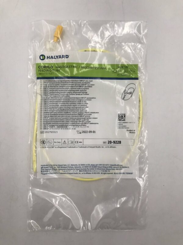 HALYARD 20-9228 Corflo Nasogastric / Nasointestinal Feeding Tube w/ Stylet 8F x 56cm (X)