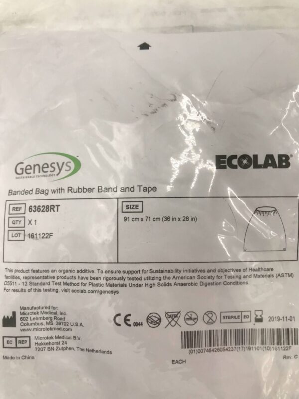 Microtek Medical 63628RT Ecolab Genesys Banded Bag with Rubber Band and Tape 91cm x 71cm (X)