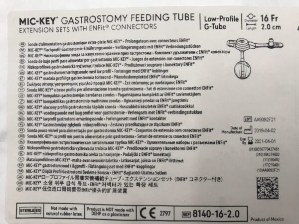 Avanos 8140-16-2.0 Mic-Key* Gastrostomy Feeding Tube Extension Sets with ENFit Connectors Low-Profile G-Tube 16Fr (X)