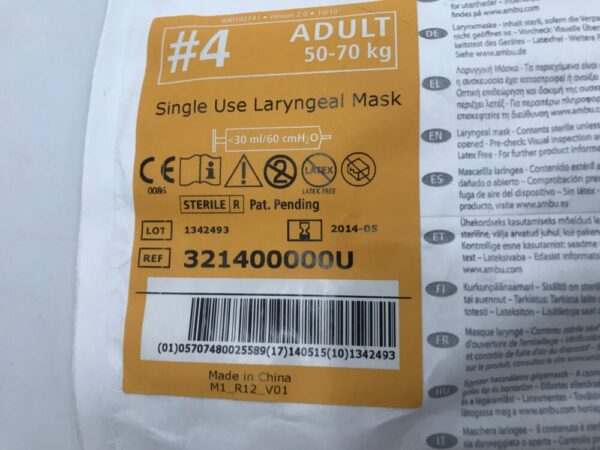 Ambu 321400000U AuraOnce Single Use Laryngeal Mask #4 Adult 50-70kg (X)