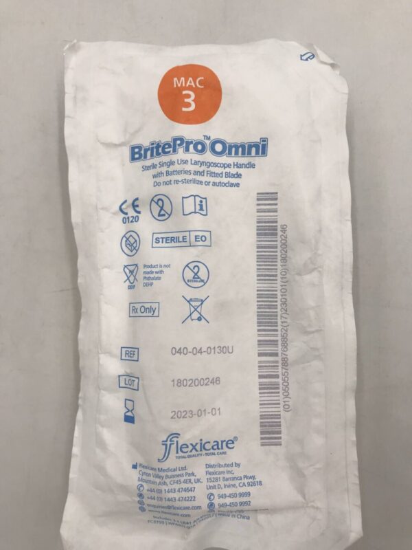 Flexicare 040-04-0130U BritePro Omni Single Use Laryngoscope Handle with Batteries and Blade MAC 3 (X)